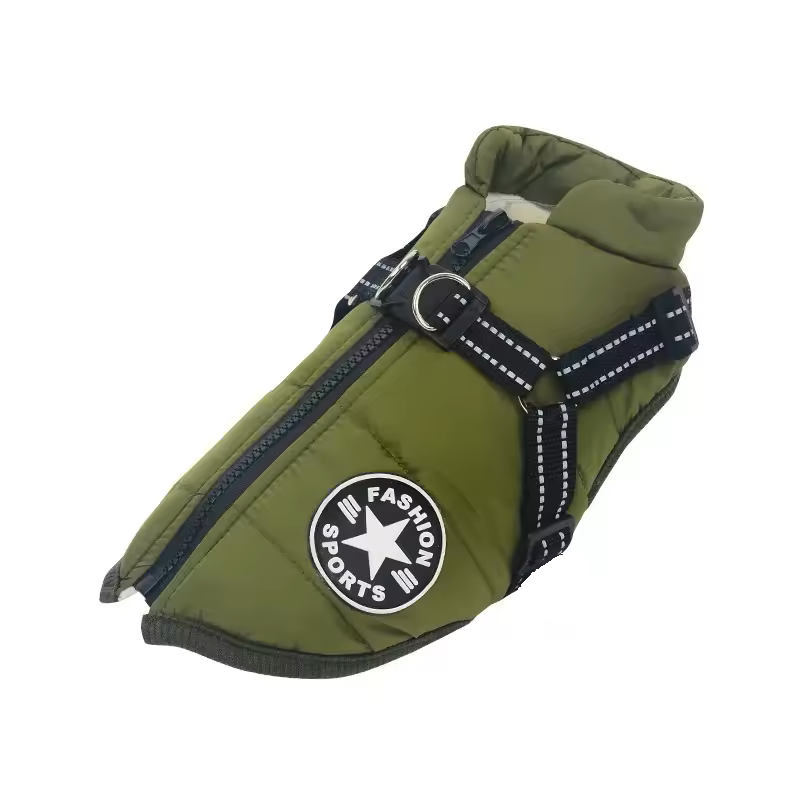 Vintertäcke till hund - Vadderad hundtäcke vinter med inbyggd sele och reflekterande detaljer